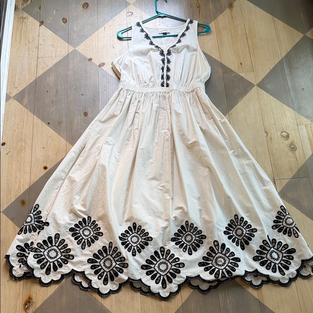 Universal Thread Cream Sundress with Black Embroidery